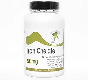 Eisen Chelate 50mg ~ 100 Kapseln - Keine Zusatzstoffe ~ Naturetition Supplements