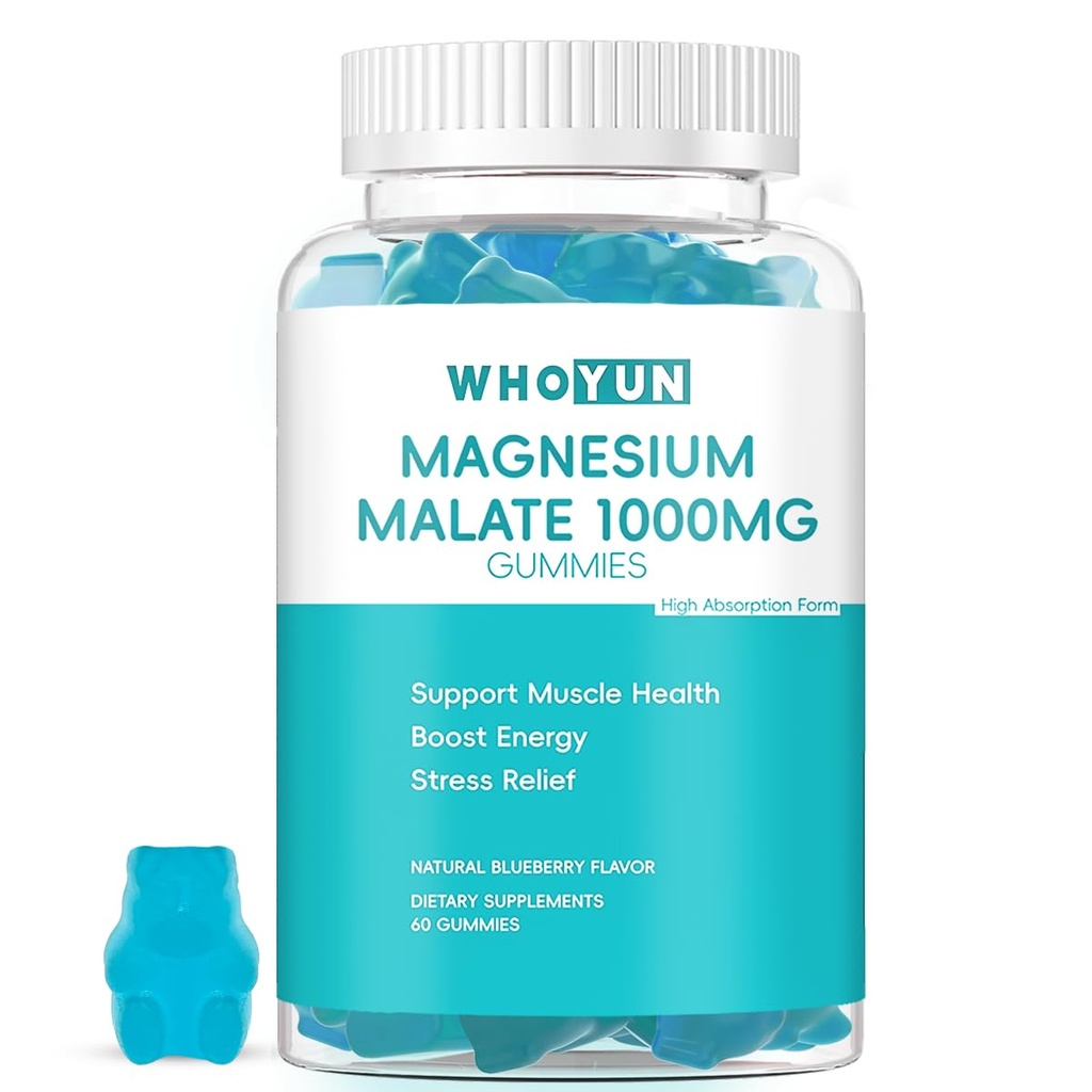 Magnesium Malate Gummie 1000mg, Enhanced Absorption Magnesium Chewables Supplement mit Malic Acid for Energy Boost & Muskel Health, 60 Count