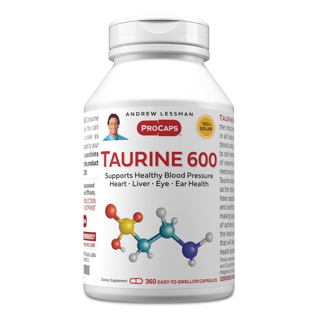 ANDREW LESSMAN Taurine 600-360 Kapseln - Unterstützt gesunden Blutdruck, Herz, Leber, Augen und Ohr Gesundheit. Reine, hohe Potenzquelle der Aminosäure Taurine. Keine Zusatzstoffe
