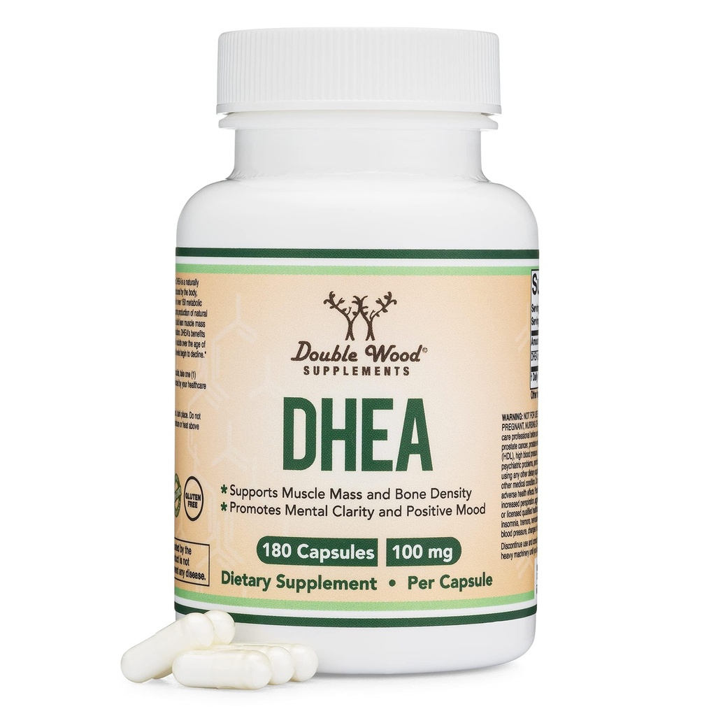 DHEA 100mg | 180 Kapseln | Max Strength 6 Month Supply | Third Party Getestet | Hormon Balance & Gesunde Alterung von Double Wood