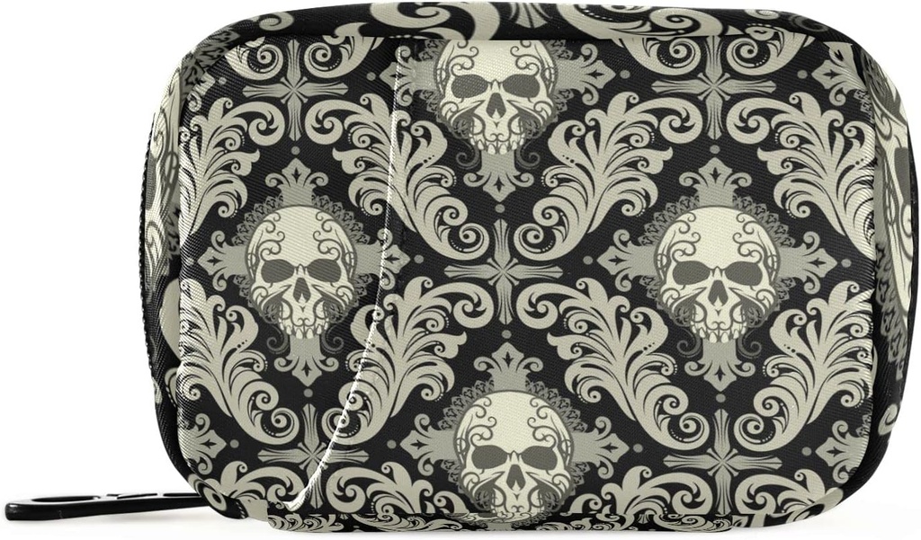 Pille Fall Reisen Vintage Pillen Cases Tasche Medizin Vitamin Container Pille Box Organizer Supplement Halter (Skull Damask)