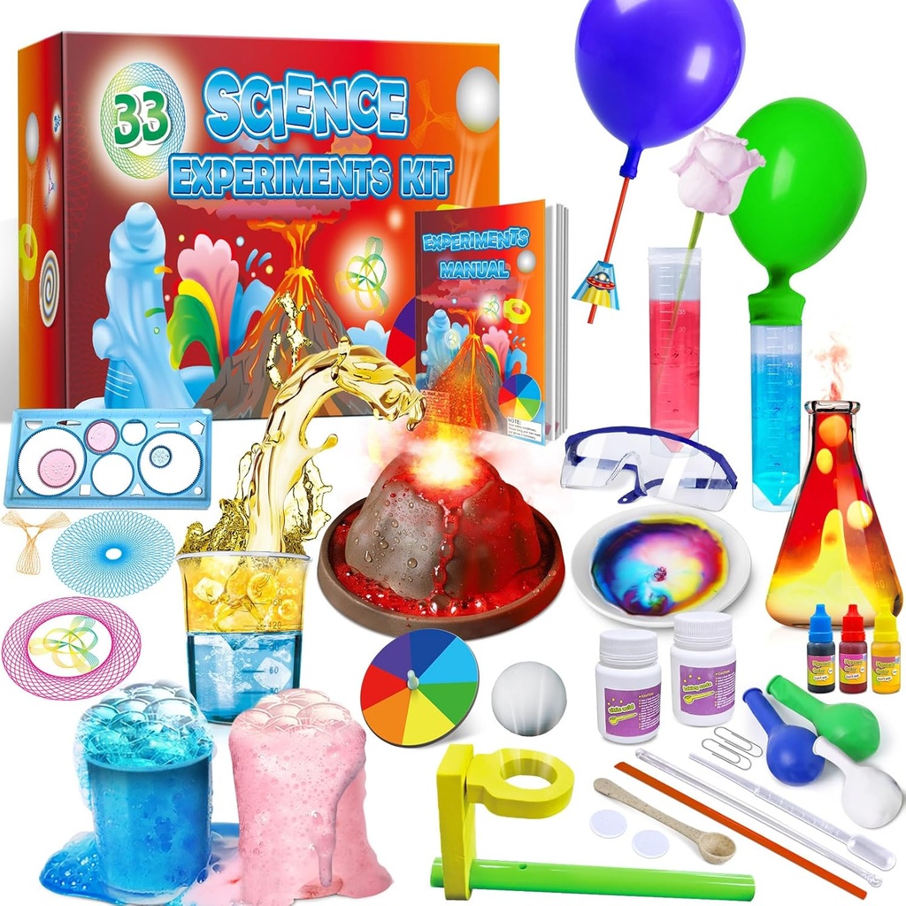 UNGLINGA 33 Experimente Science Kit für Kinder, Wissenschaft Projekt STEM Spielzeug Geschenke für Jungen Mädchen Lernpädagogische Chemie Set, Volcano Erupting, Scientis Kit