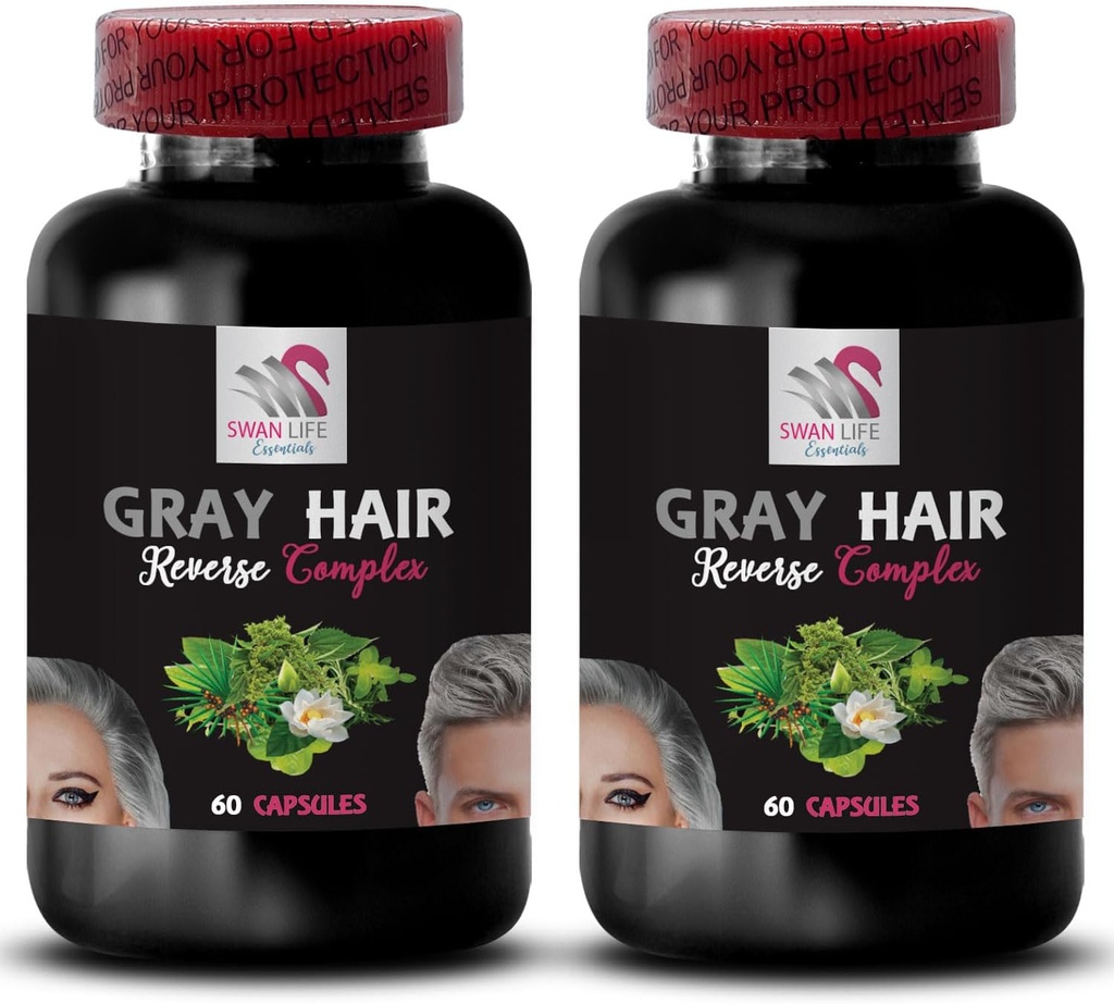 Haarpigmentierung - Graues Haar Reverse - Farbverstärkend, Revive natürliche Farbe, Haar Erholung, Haar Brillianz, Wiederherstellung Vibrancy, Haarpflege Lösung, Erneuerte Haarfarbe 2 Flaschen 120 Kapseln
