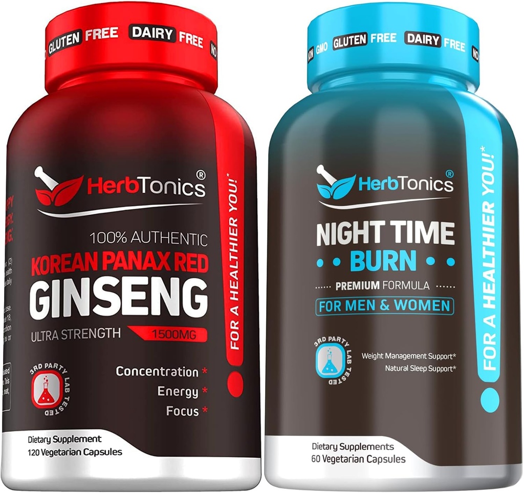 Korean Red Panax Ginseng 1500mg - High Potency Ginseng für Energie, Leistung und Immununterstützung für Männer und Frauen - Nachtzeit-Gewichtsergänzung mit Melatonin zur Unterstützung von Schlaf & Stoffwechsel