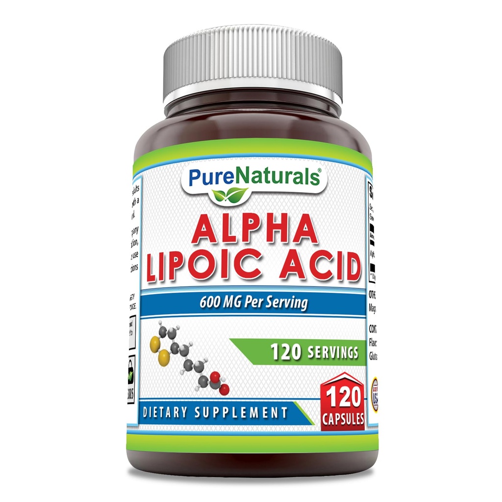 Pure Naturals Alpha Lipoic Acid 600 mg 120 Kapseln Supplement | Non-GMO | Gluten Free | Made in USA