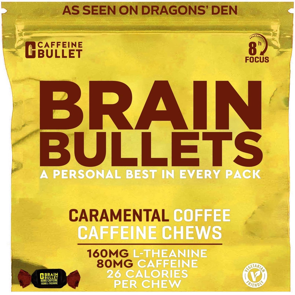 80mg Koffein & 160mg L-Theanin Focus Enhancing Energy Chews (40 Servings) – Neuroscience Backed Nootropic Stack, Mental Acuity & Cognitive Support | Caramel Frappe Flavor Brain Bullet