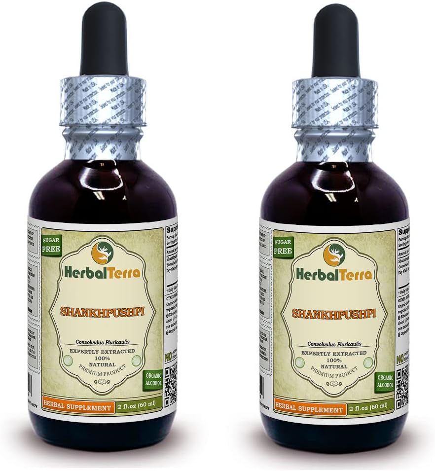 Shankhpushpi, Horseshoe Vitex (Convolvulus Pluricaulis) Dried Whole Herb Liquid Extract (Brand Name: HerbalTerra, Proudly Made in USA) 2x2 oz