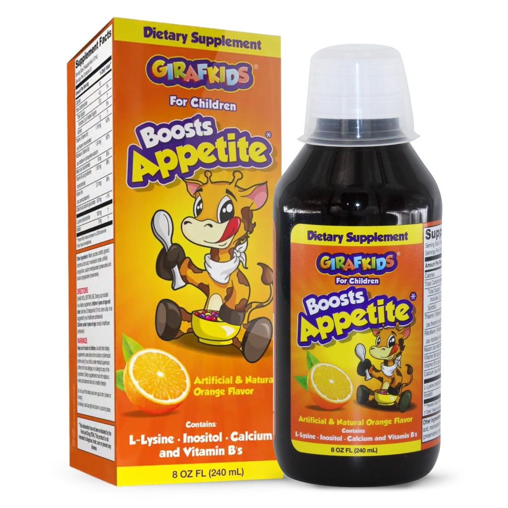 GirafKids Appetit Booster Syrup für Kinder Alter 4+, 8 Fl Oz - Vitamine für Kinder, Orange Flavor - Fördert gesunde Appetit & Energie