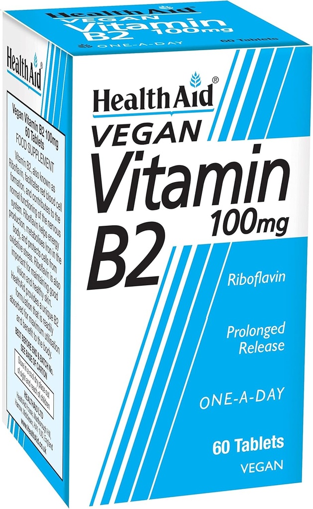 Health Aid Vitamin B2 (Riboflavin) 100mg - Fortgeschrittene Freisetzung 60 Tabletten