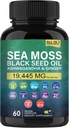 Organic Sea Moss, Black Seed Oil, Ashwagandha and Ginger Capsules, Sea Moss Supplements with Burdock Root Organic, Vitamin C, D3, Turmeric and Yellow Dock for Energy Support, Immune System and Skin