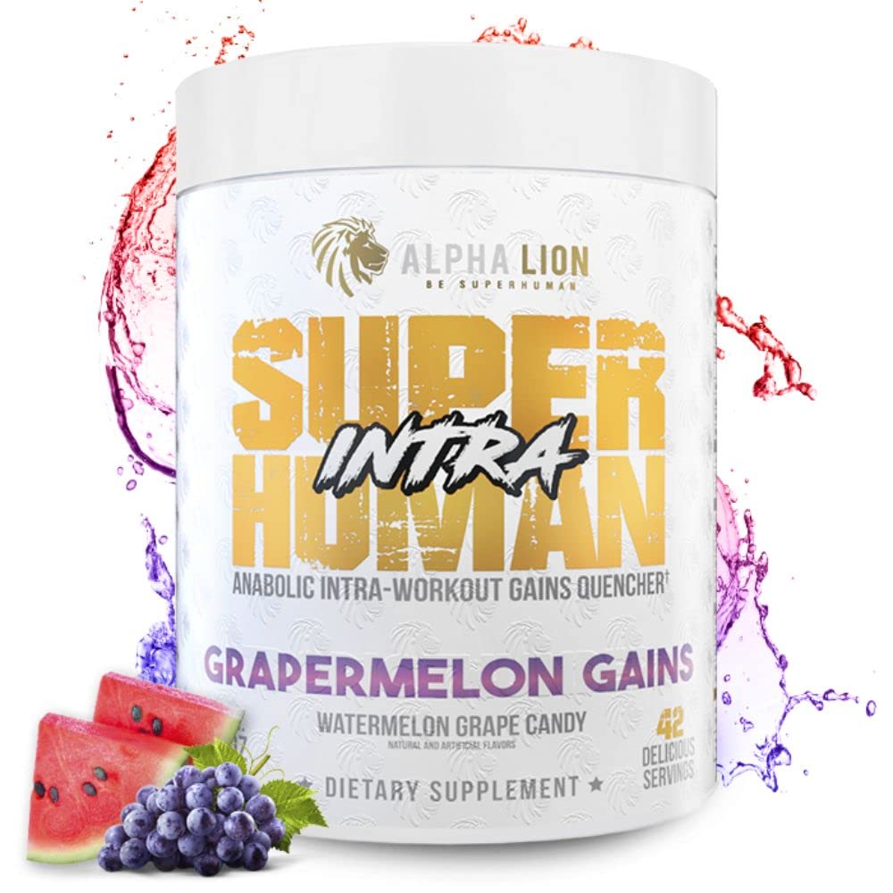 ALPHA LION Superhuman Intra Workout Pulver für Männer & Frauen, Aminosäuren Getränk, Muskel-Recovery-Ergänzung, BCAA Pulver, Elektrolyte & Hydration Mix (42 Servierungen, Wassermelone Grape Candy Flavor)