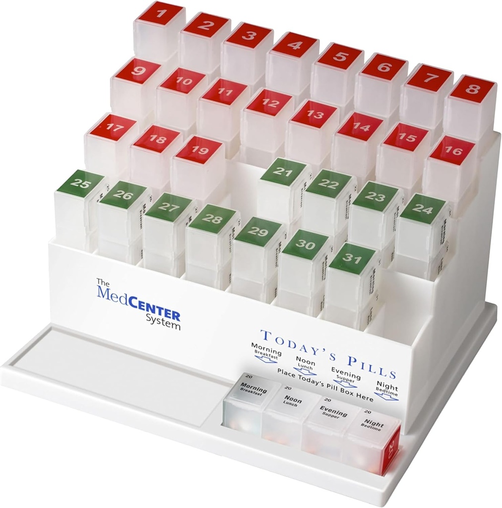 Medcenter Monatliche Pille Box Organizer, 4 Mal pro Tag, Große 31 tägliche Pillen Fälle mit Vitaminen, Ergänzungen, Medikamente, 31 Tage Pille Organizer