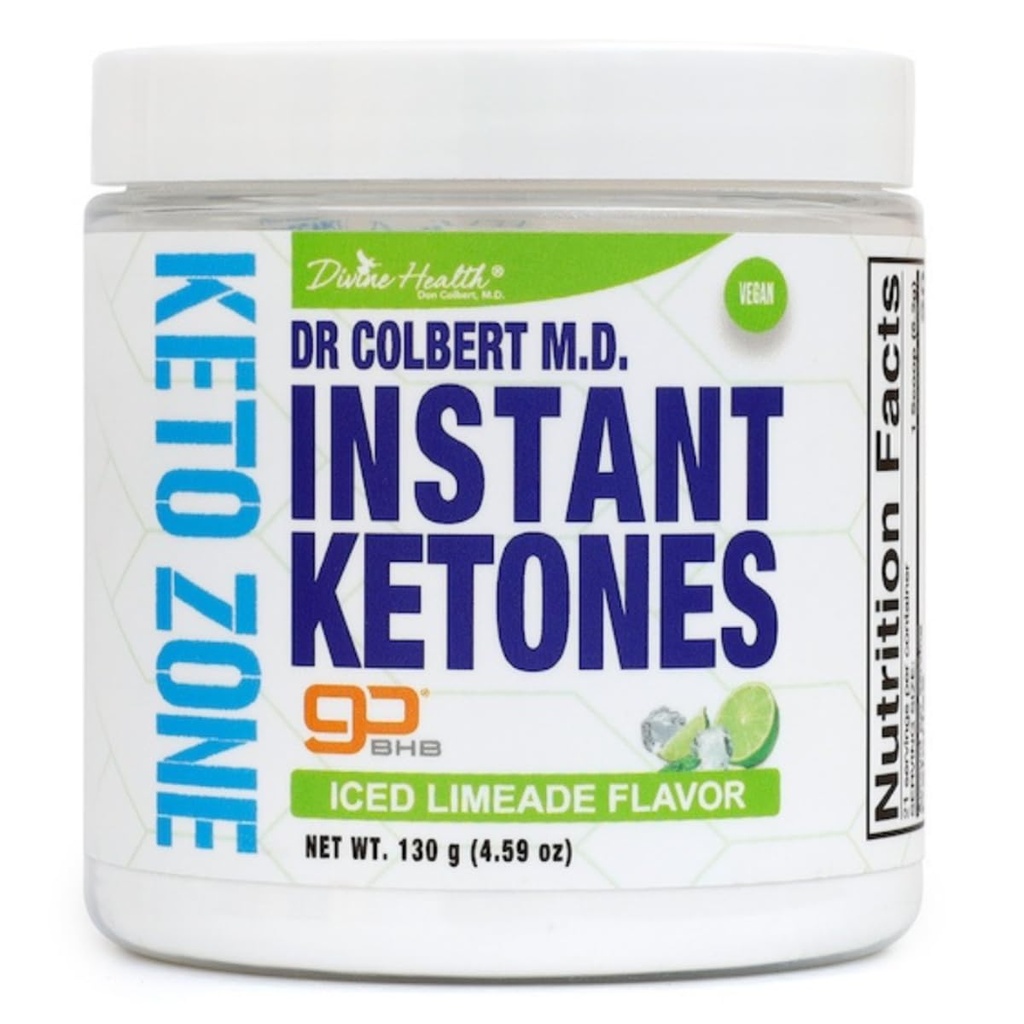 Göttliche Gesundheit Dr. Colbert MD Instant Ketone Pulver | Limeade Flavor Empfohlen in der Keto-Zone Diät-Buch | GoBHB | Exogene BHB Ketone Salze | 4.59oz