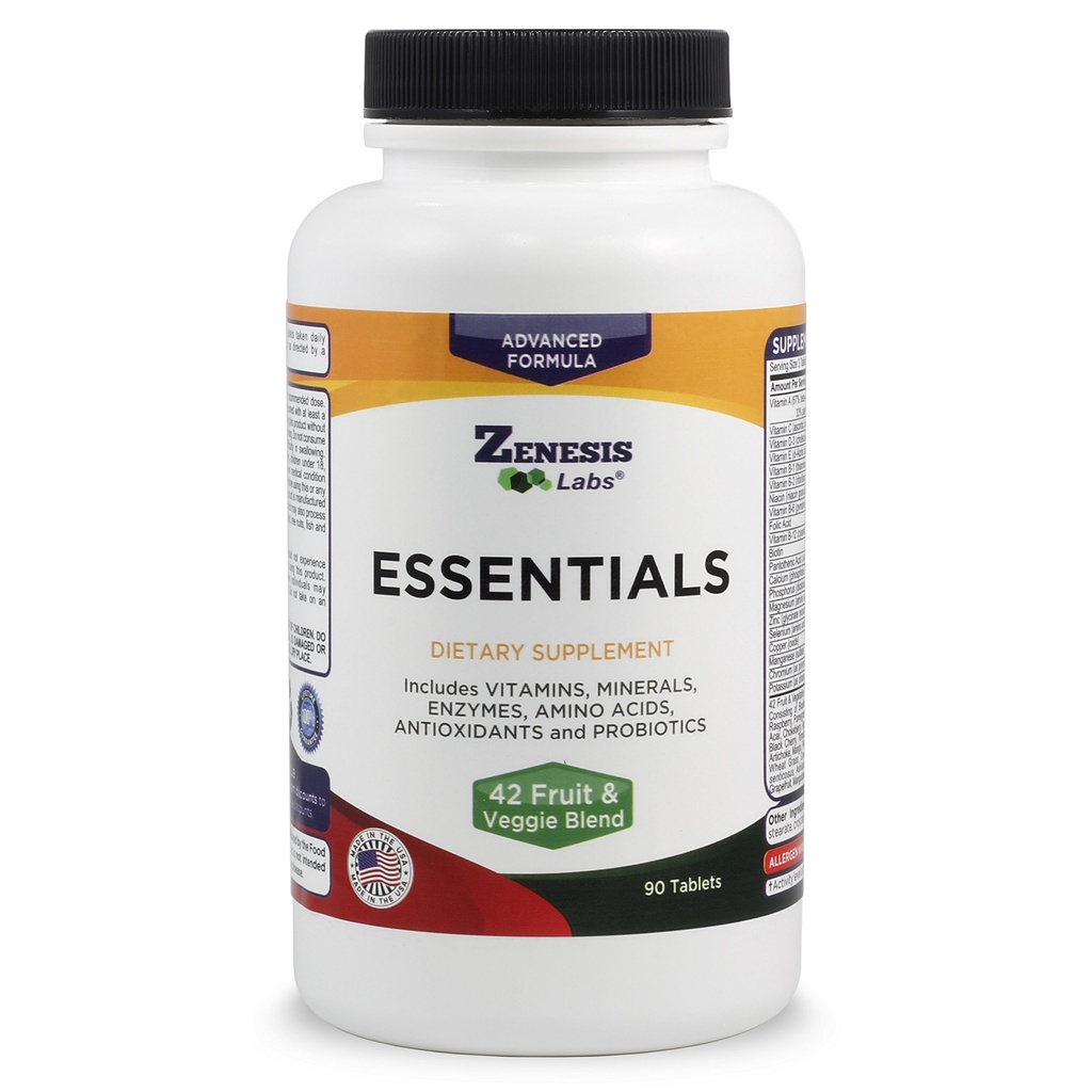Zenesis Labs Essentials - ein natürlicher und nährstoffreicher Multi-Vitamin - mit Mineralien, Enzymen, Aminosäuren, Antioxidantien und Probiotika - 90ct