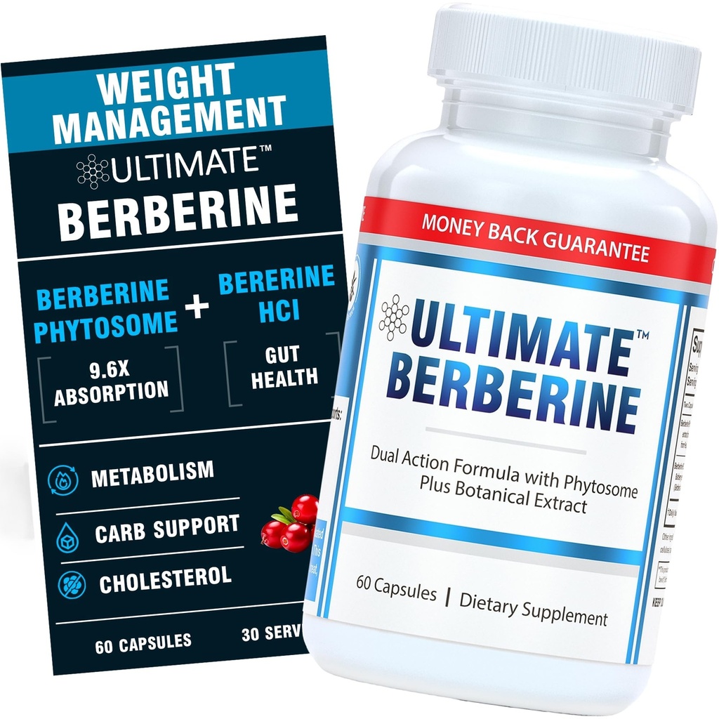 Ultimate Berberine Phytosome for Healthy Weight Management, Metabolism & Gut Health - 9.6X Absorption mit Dual Action Formel - Immunität & Cholesterol Support - 1000mg Clinical Proven Supplement