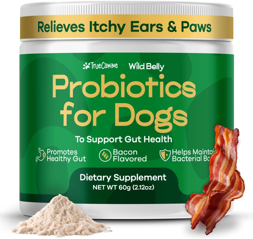 Dog Probiotics for Digestive Health - Probiotic for Dogs Gut Health & Allergy Relief - Probiotika für Hunde - Hefe, juckende Haut und juckende Ohren - Pulver Alternative zu Pet Chews - TrueCanine Wild Belly