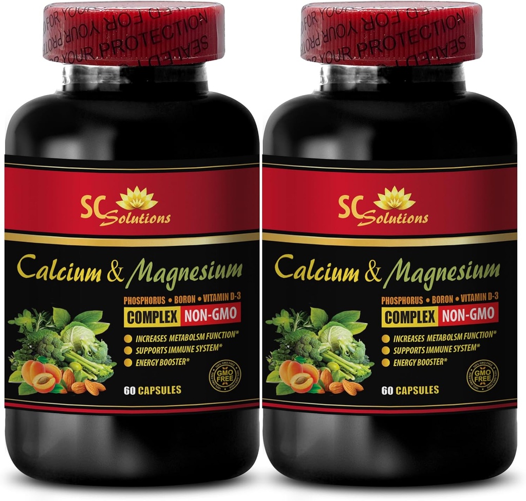 Calcium- und Magnesiumergänzung für Damen - Calcium Magnesium Complex mit Vitamin D und Bor - Muskel-Recovery Powder Post Workout, Calcium Magnesium, Boron Organic - 2 Flaschen 120 Kapseln