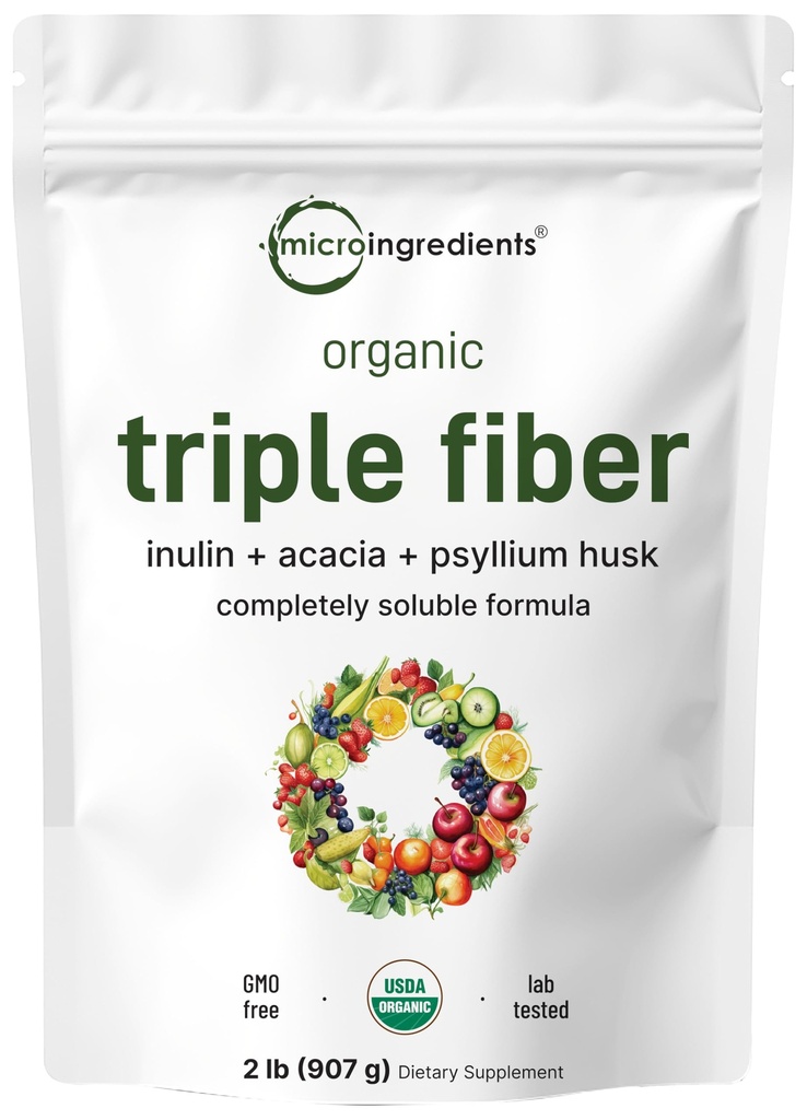Micro Ingredients Bio Triple Fiber Powder, 2lb | Natürliche Präbiotika zur Unterstützung von Verdauungs- und Gutgesundheit | löslich, leicht abnehmbar | Entflammbar, Vegan