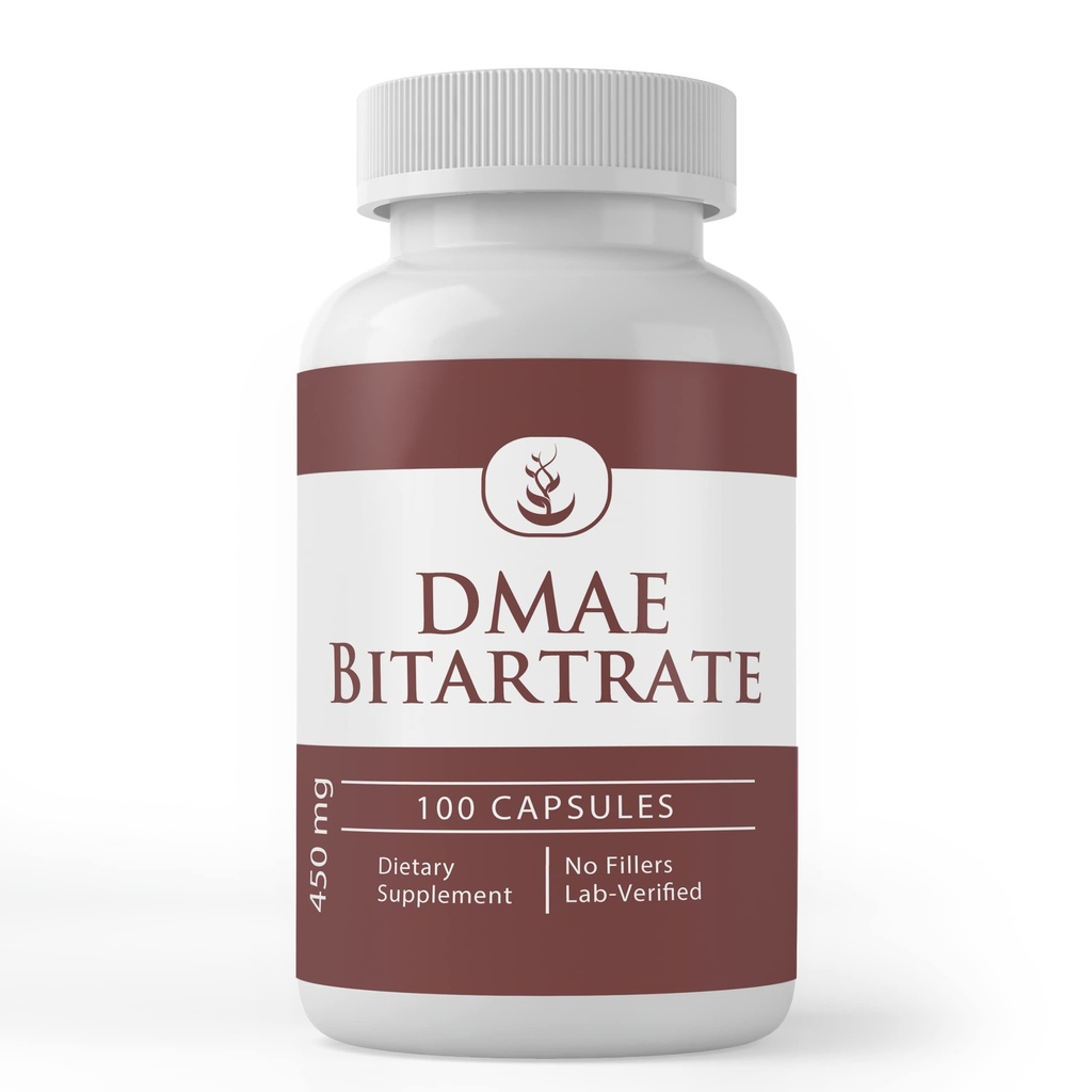 Pure Original Zutaten DMAE Bitartrate, (100 Kapseln) Immer rein, keine Additive oder Füllstoffe, Lab Verifiziert