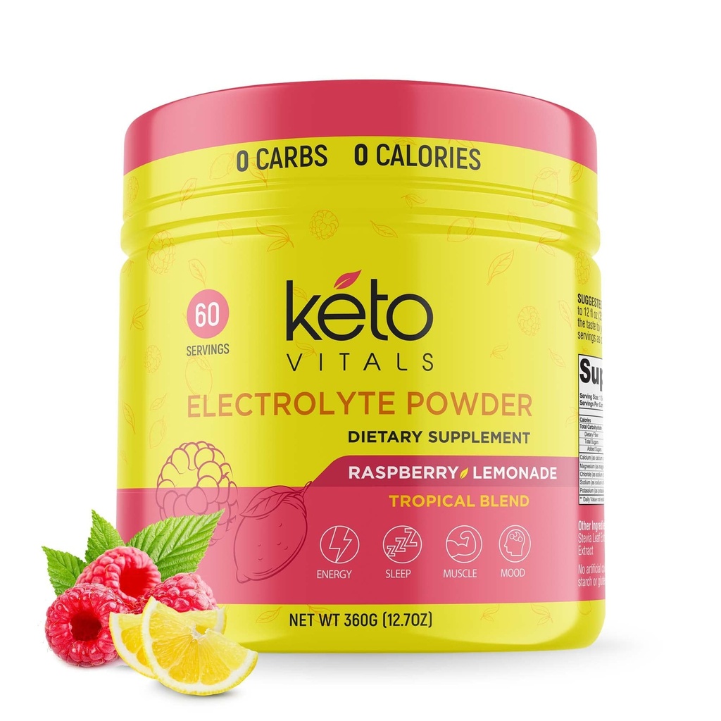 Keto Vitals Elektrolyte Pulver - Zuckerfreie Keto Elektrolyte Pulver mit Kalium, Magnesium, Natrium, & Calcium - Kein Zucker Elektrolyt-Getränk-Mischung & Hydration-Pulver, 60 Servierungen, Himbeer-Lemonade