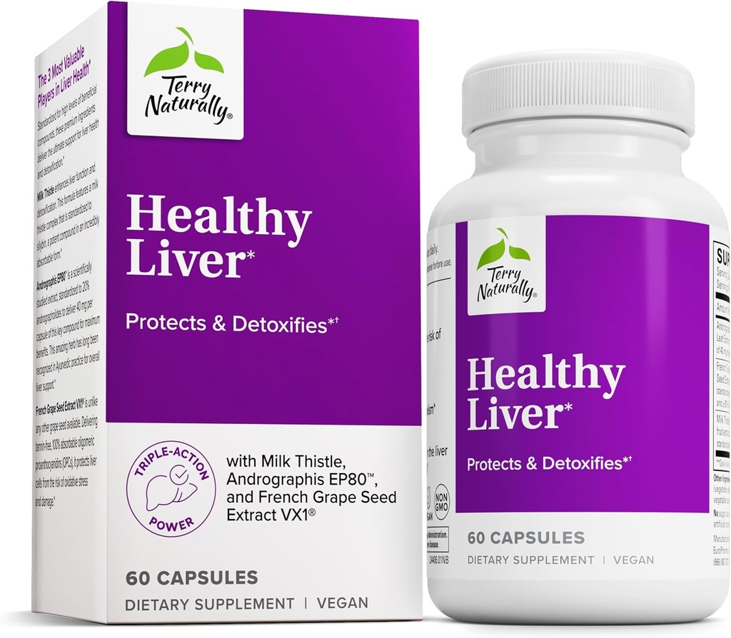 Terry Naturaly Liver - Liver Function & Health Support Supplement - Cellular Health Support mit Andrographis EP80 & French Grape Seed Extract - Glutenfreie Nahrungsergänzung - 60 Kapseln