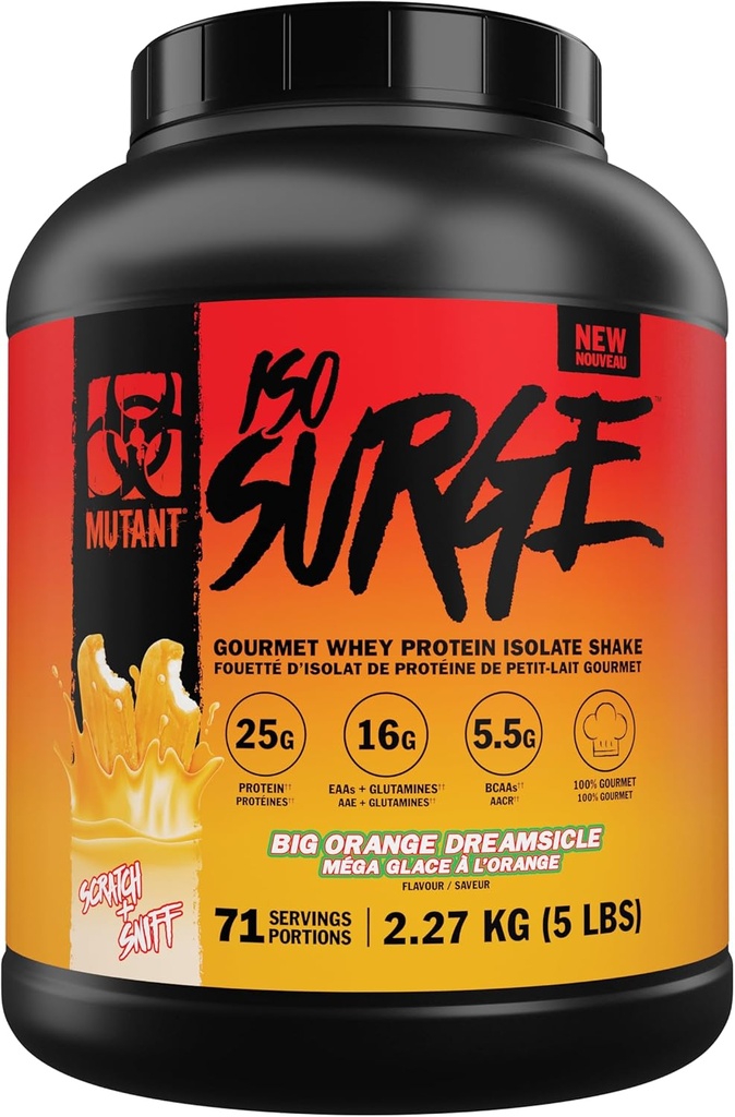 Mutant ISO Surge Whey Protein Isolate Powder Acts schnell zu helfen, Muskeln, Masse und Stärke (5 Pfund, Big Orange Creamsicle) wiederherzustellen, zu bauen