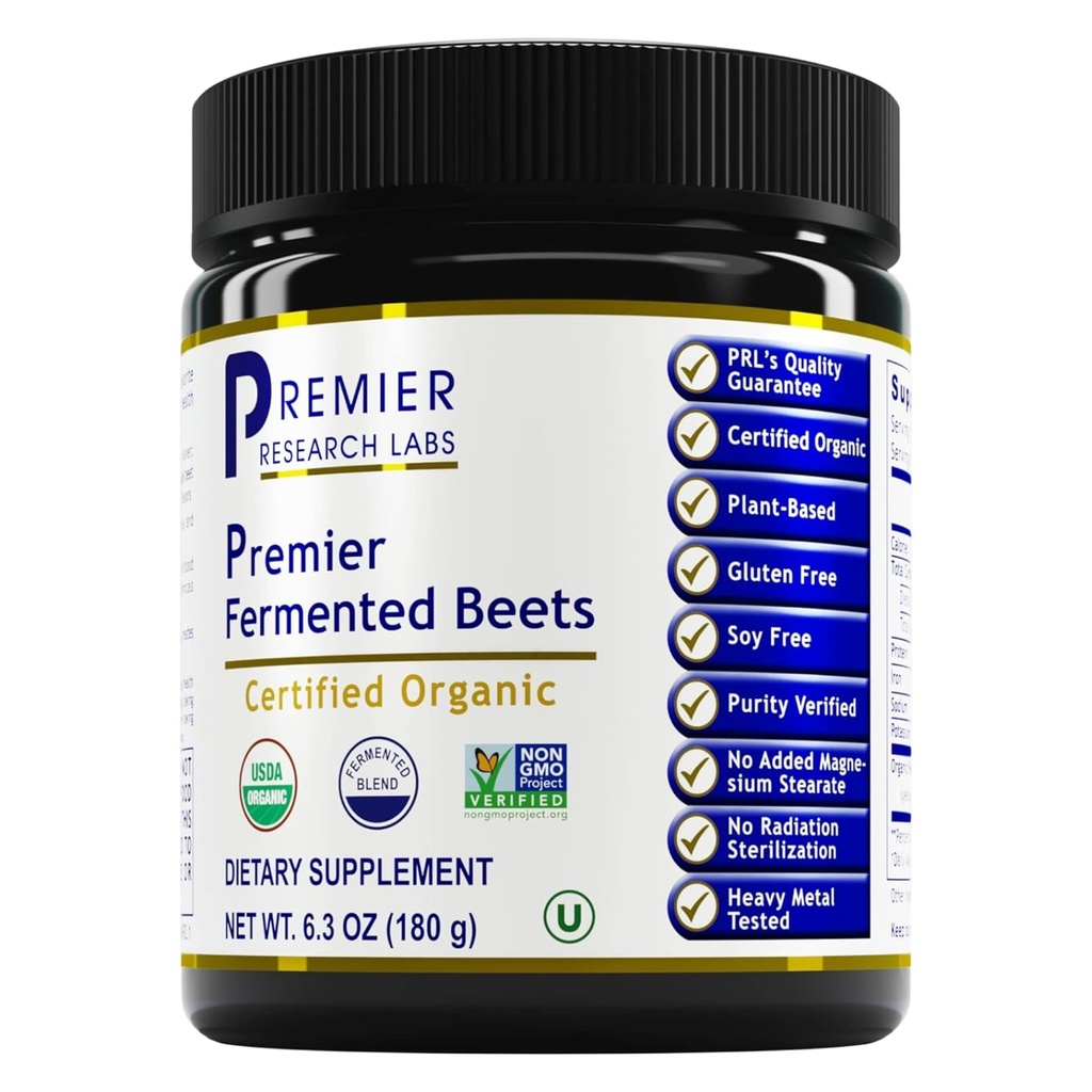 Premier Research Labs Premier Fermented Beets - Beet Root Powder Fermented, Organic Fermented Beets for Men & Women, Beetroot, Nitrates, Blutdruckunterstützung, USDA Organic - 6.3 Oz Jar