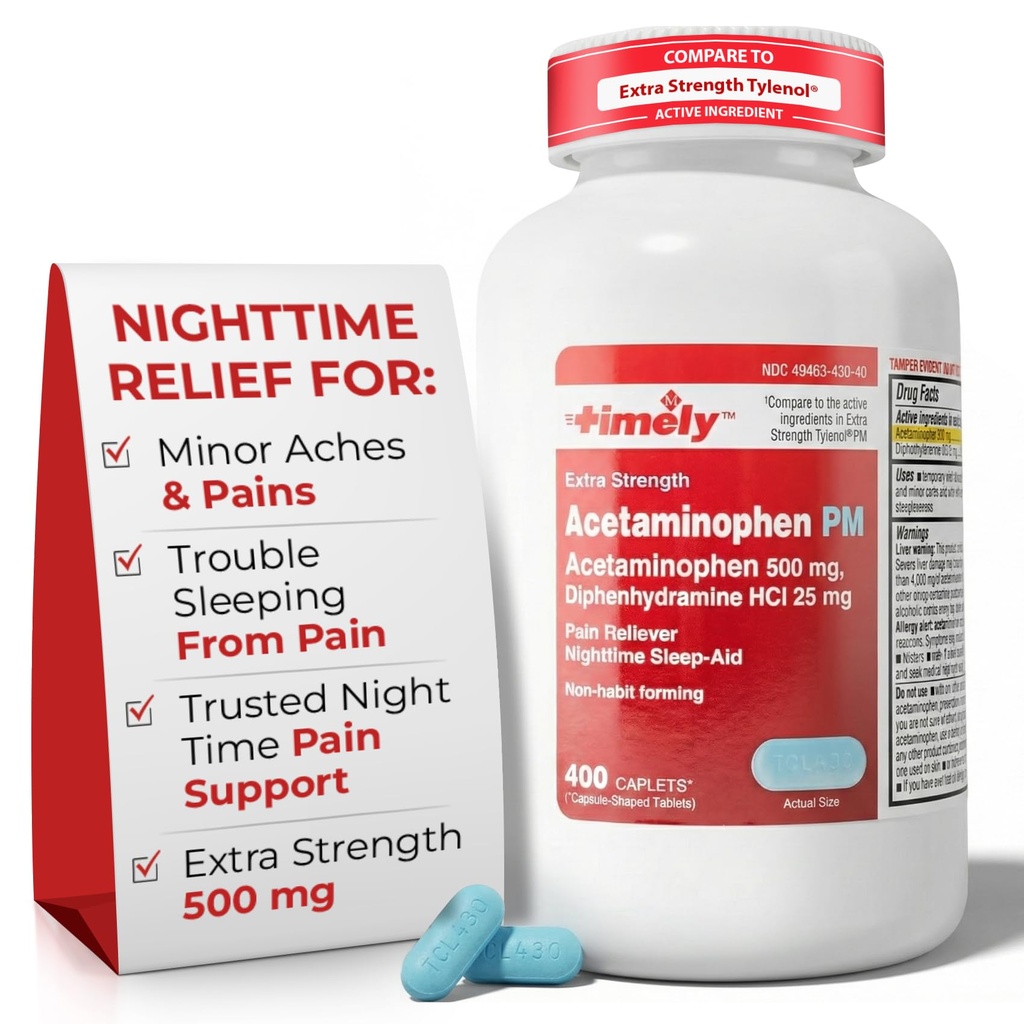 TIME-CAP LABS, INC. Timely Acetaminophen PM - Extra Strength PM - 400 Count - Im Vergleich zu Tylenol PM Extra Strength - Pain Relief PM für einen guten Nachtschlaf - Made in USA