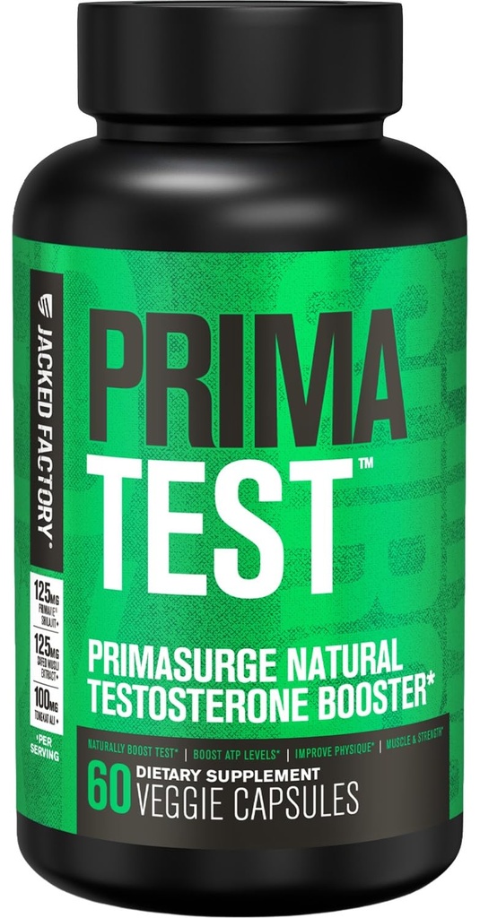 Jacked Factory Testosteron Booster für Männer PRIMASURGE - w/Tongkat Ali, PrimaVie, Ashwagandha - Boost Vitalität, Muskelwachstum & Energie | Natürliche Test Booster Supplement - 60 Veggie Pillen