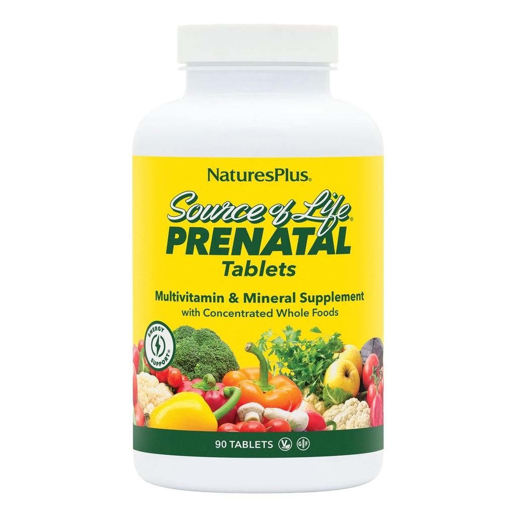 Natures Plus Quelle des Lebens Prenatal - 800 mcg Folate, 90 Vegetarische Tabletten - Alle natürlichen pränatalen Vitamin & Minerals mit Eisen & Calcium - Optimale Gesundheit & Energie - Glutenfrei - 45 Servierungen