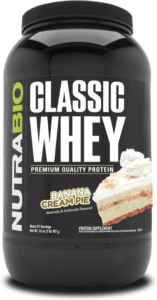 NutraBio Classic Whey Protein Powder- 25G Protein Per Scoop - Full-Spectrum Amino Säureprofil - Keine Füllstoffe, Künstliche Farben, Konservierungsstoffe - (Banana Cream Pie, 2 Pfund)