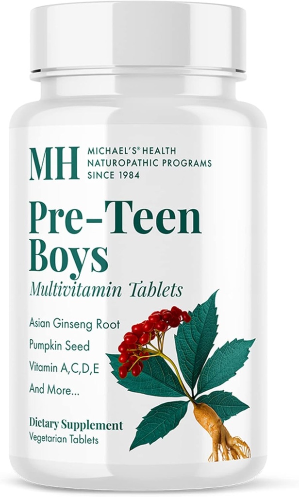 MICHAEL'S Health Naturopathic Programs Pre-Teen Boys Daily Multivitamin - 60 Vegetarische Tabletten - mit männlicher Kräutermischung - Kosher - 60 Servietten