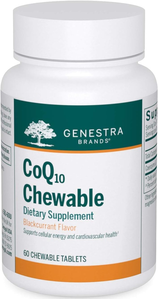 Genestra Marken CoQ10 Chewable | Coenzyme Q10 Supplement | 60 Chewable Tablets | Natural Blackcurrant Flavor
