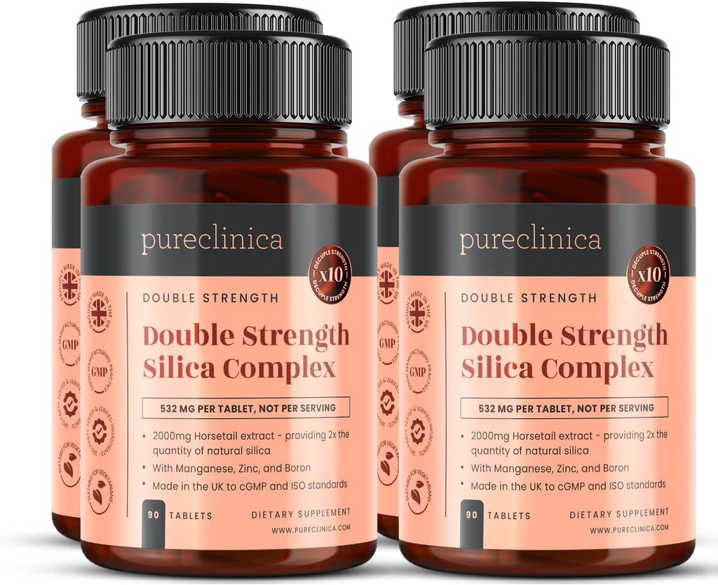 Double Strength Silica Complex – 12 Monate Versorgung! (2000mg Pferdeschwanz Extrakt x 360 Tabletten(4 Flaschen von 90))