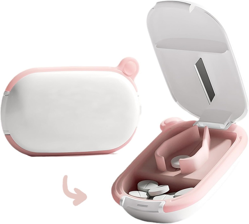 MURRI&MURRDI Small Pill Cutter und Organizer für kleine oder große Pillen, Portable Medicine Cutter für Pocket Purse, Pill Holder Cutter für Vitamine, Tablets, Medikamente, Pink