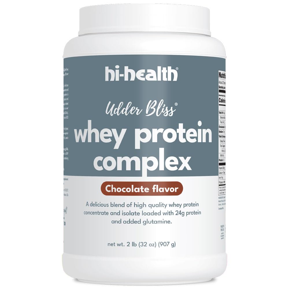 Hi-Health Udder Bliss Whey Protein Complex Powder, Mischung von Bioverfügbaren Whey Protein Konzentrat und Isolat mit Glutamin, Schokolade (2 Pfund)