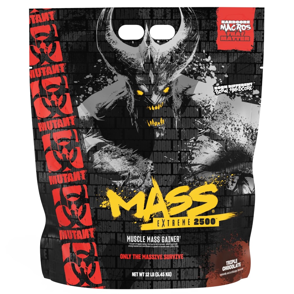 Mutant Maß Extreme Gainer – Whey Protein Powder – Muskelgröße und Stärke bauen – High Density Clean Calories (Triple Chocolate, 12 lbs)