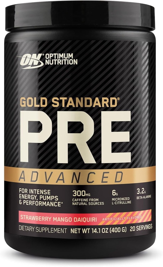 Optimum Nutrition Gold Standard Pre Workout Advanced, mit Kreatin, Beta-Alanin, Micronized L-Citrulline und Koffein für Energie, Keto Friendly, Erdbeer Mango Daiquiri, 20 Portionen