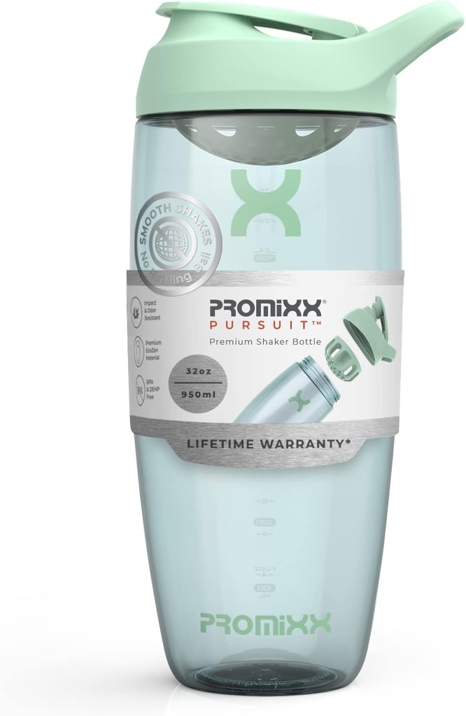 Promixx Pursuit Protein Shaker Bottle (32 oz) – Silent No-Ball Mixer, Leak-Proof Lid, BPA/BPS & Phthalate-Free ECOZEN – Easy-Clean Shaker Cup für Protein Shakes, Pre & Post-Workout Smoothies