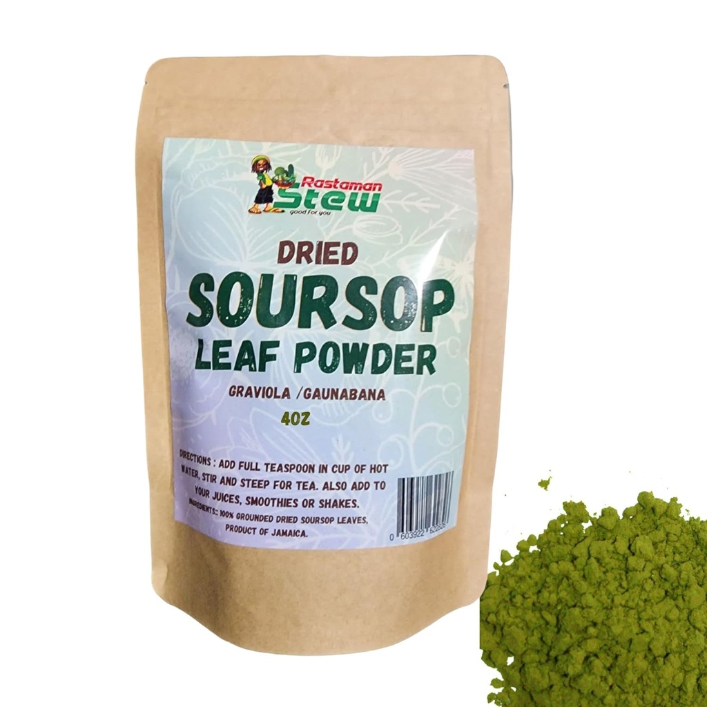 RastaMan Stew gemahlene getrocknete Soursop Tee Bio Blätter Pulver, reine Graviola Blatt Extrakt/Guanabana Blätter/Sour Sop Stem - Reich an Antioxidantien und Nährstoffe - kein Konservierungsmittel (4oz) Braun
