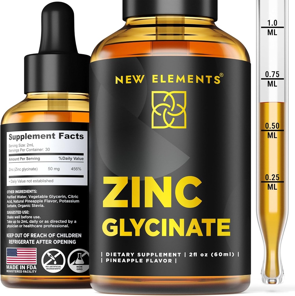 Zink-Ergänzungen 50mg | Flüssige Zink-Ergänzung | Zink Glycinate Tropfen für Erwachsene | Unterstützt Immungesundheit | Stoffwechsel | Hautpflege-Ergänzung | Non-GMO | Vegan | Gluten-Free