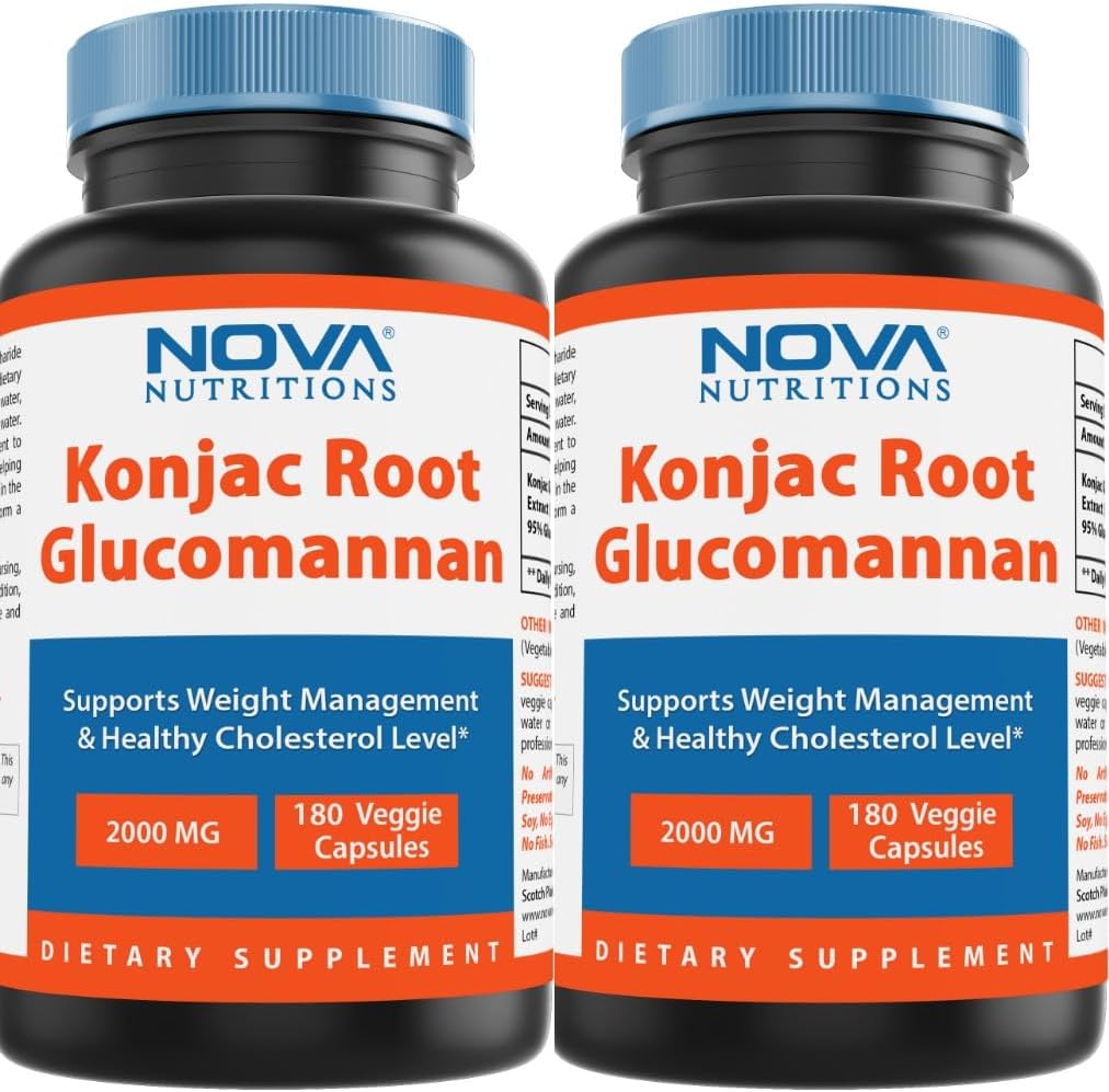 Nova Nutritions 2 Pack Konjac Root Glucomannan Kapseln 2000 mg/Serving Veggie Caps 180 Count (Gesamt 360 Kapseln)