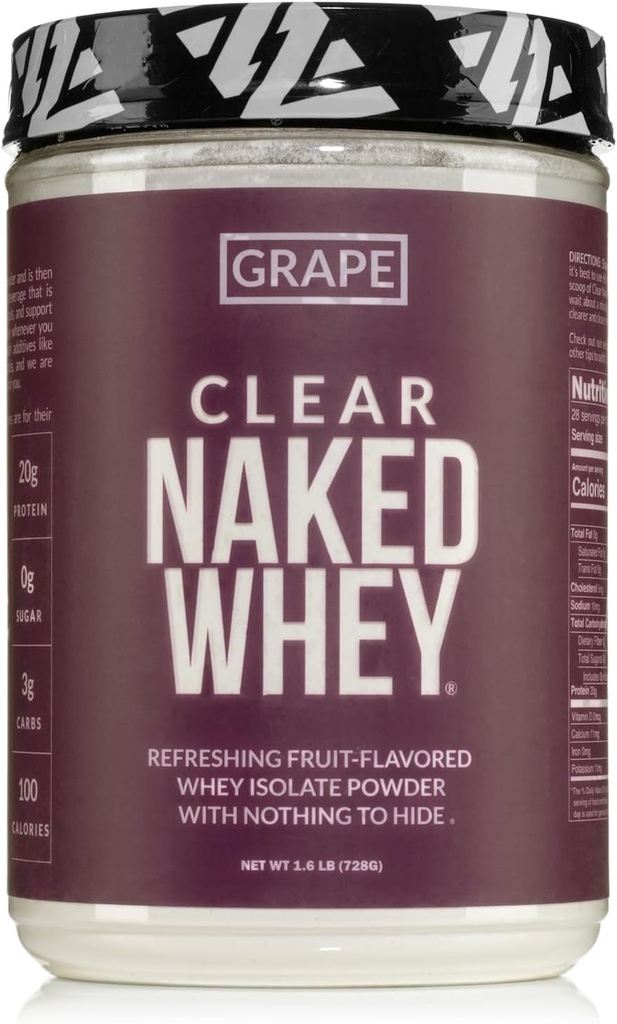 NAKED Ernährung Klare Naked Whey Isolate Protein Pulver, Grape Flavor, Isoprotein Pulver, keine Gmos oder künstliche Süßungsmittel, Glutenfrei, Sojafrei - 28 Servierungen