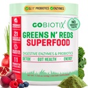 GOBIOTIX Super Greens and Reds Powder - Rote und grüne Superfood - Probiotische Ergänzung - Verdauungsenzyme und Rübenwurzelpulver - Bio Vollnahrung Nahrungsergänzungsmittel (Pom Raspberry, 1 Pack)