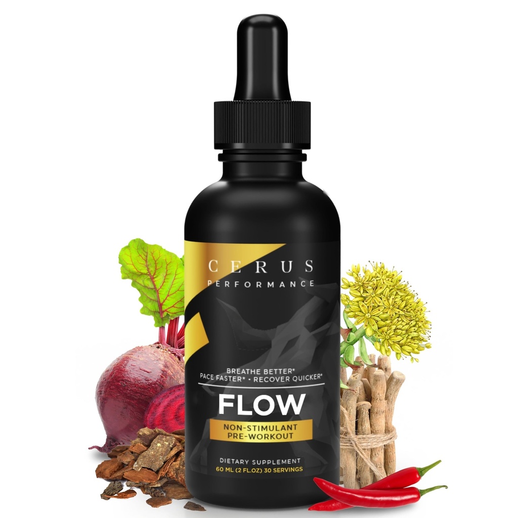 Cerus Performance Flow Stimulant-Free Endurance Pre-Workout – Boosts Stamina, unterstützt Herzgesundheit mit natürlichen Kräutern, Vegan-Friendly - 2 Fl Oz