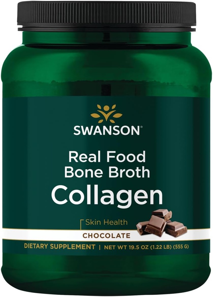 Swanson Real Food Bone Broth Collagen - Chocolate 19.5 oz Pwdr