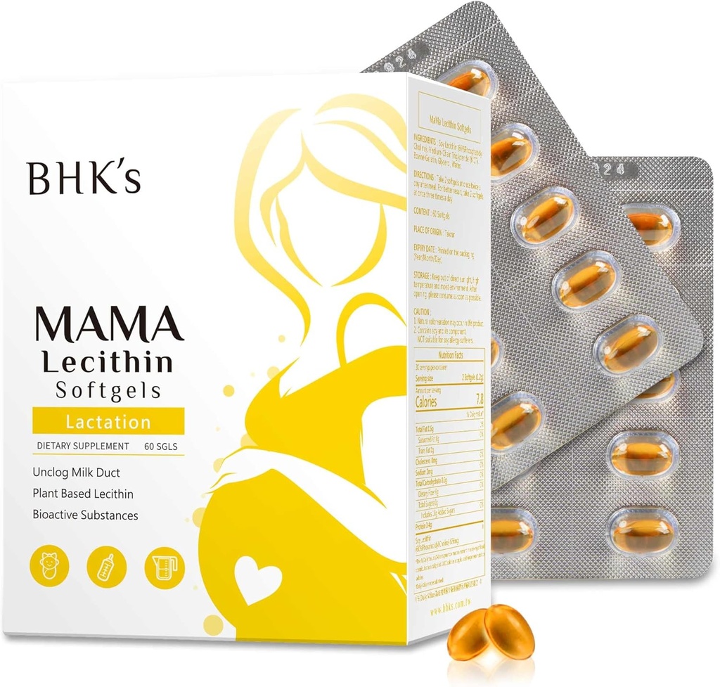 BHK's Mama Lecithin Softgels, Unclog Brustsiebe für Mutter Stillen, Ergänzung für Schwangerschaft, Vermeiden Sie gekämmte Milch Ducts, 60 Weichgele, 2-wöchige Versorgung