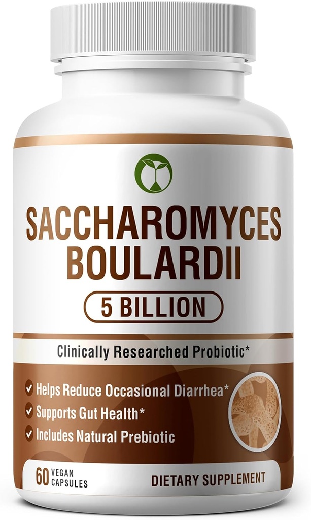 Probiotics for Digestive Health Saccharomyces Boulardii 60 Kapseln | 5 Billion CFU Aids Occasional Diarrhea & Gut Health | Organic Probiotic Supplements with Prebiotic (Saccharomyces Boulardii)