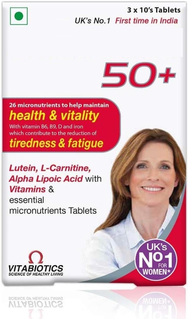 Frau 50+ Multivitamine mit Vitaminen, Eisen, Calcium, Aminosäuren, Energie, Vision & Heart Health, Vegetarische 30 Tabletten
