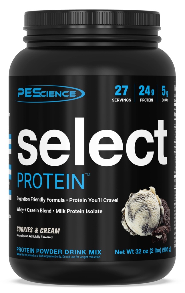 PEScience Select Protein Powder, Whey and Casein Blend, Clean Protein Powder for Women and Men, Low Calorie, Low Carb, Keto Friendly, Gluten Free - Cookies and Cream - 27 Servivings